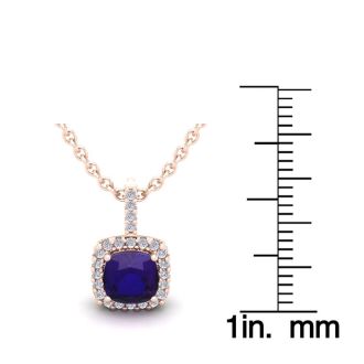 1 Carat Cushion Cut Amethyst and Halo Diamond Necklace In 14 Karat Rose Gold, 18 Inches