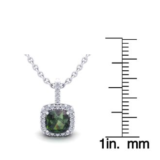 1-1/3 Carat Cushion Shape Mystic Topaz Necklace With Diamond Halo In 14 Karat White Gold, 18 Inches