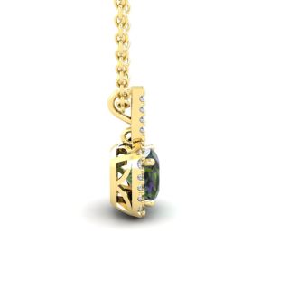 1-1/3 Carat Cushion Shape Mystic Topaz Necklace With Diamond Halo In 14 Karat Yellow Gold, 18 Inches