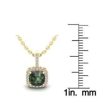 1-1/3 Carat Cushion Shape Mystic Topaz Necklace With Diamond Halo In 14 Karat Yellow Gold, 18 Inches