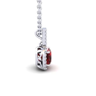 Garnet Necklace: Garnet Jewelry: 1 1/4 Carat Cushion Cut Garnet and Halo Diamond Necklace In 14 Karat White Gold, 18 Inches