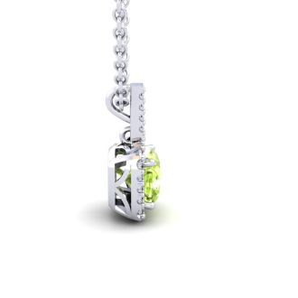 1 3/4 Carat Cushion Cut Peridot and Halo Diamond Necklace In 14 Karat White Gold, 18 Inches