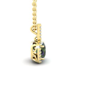 2 Carat Cushion Shape Mystic Topaz Necklace and Diamond Halo In 14 Karat Yellow Gold, 18 Inches