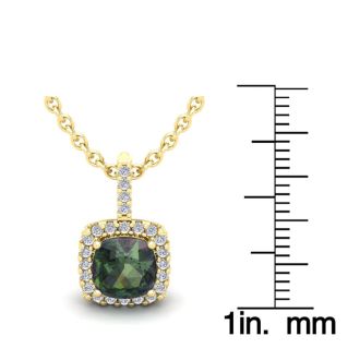 2 Carat Cushion Shape Mystic Topaz Necklace and Diamond Halo In 14 Karat Yellow Gold, 18 Inches