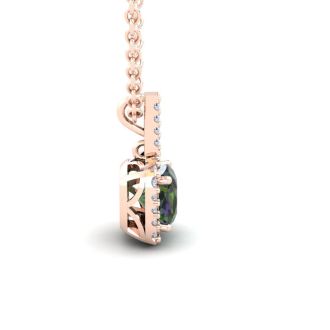 2 Carat Cushion Shape Mystic Topaz Necklace and Diamond Halo In 14 Karat Rose Gold, 18 Inches