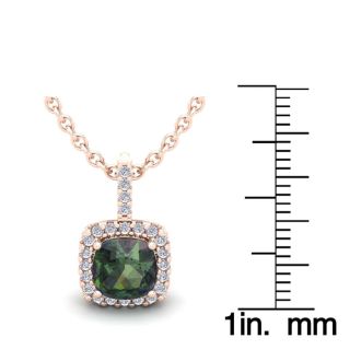 2 Carat Cushion Shape Mystic Topaz Necklace and Diamond Halo In 14 Karat Rose Gold, 18 Inches