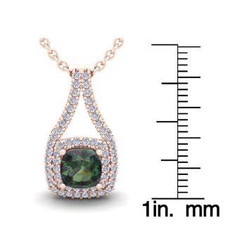 1-1/3 Carat Cushion Shape Mystic Topaz Necklace With Double Diamond Halo In 14 Karat Rose Gold, 18 Inches