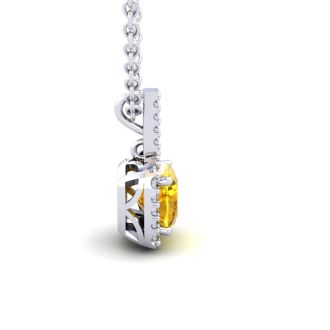 2 1/2 Carat Cushion Cut Citrine and Halo Diamond Necklace In 14 Karat White Gold, 18 Inches