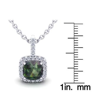 2-1/2 Carat Cushion Shape Mystic Topaz Necklace With Diamond Halo In 14 Karat White Gold, 18 Inches