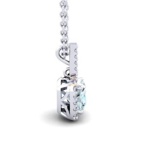 Aquamarine Necklace: Aquamarine Jewelry: 2 1/2 Carat Cushion Cut Aquamarine and Halo Diamond Necklace In 14 Karat White Gold, 18 Inches
