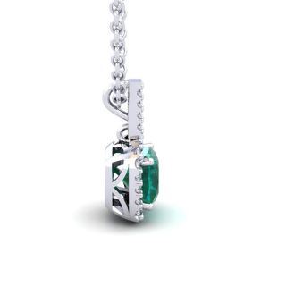 2-1/2 Carat Cushion Shape Emerald Necklaces With Diamond Halo In 14 Karat White Gold, 18 Inch Chain