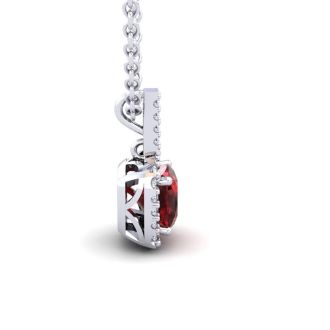Garnet Necklace: Garnet Jewelry: 3 1/2 Carat Cushion Cut Garnet and Halo Diamond Necklace In 14 Karat White Gold, 18 Inches