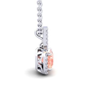 3-1/2 Carat Cushion Shape Morganite with Diamond Halo In 14 Karat White Gold With 18 Inch Chain