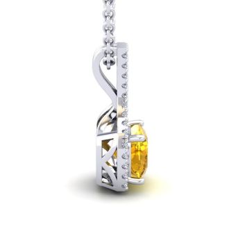 1 Carat Cushion Cut Citrine and Classic Halo Diamond Necklace In 14 Karat White Gold, 18 Inches