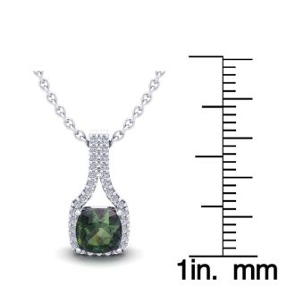 1-1/2 Carat Cushion Shape Mystic Topaz Necklace With Diamond Halo In 14 Karat White Gold, 18 Inches