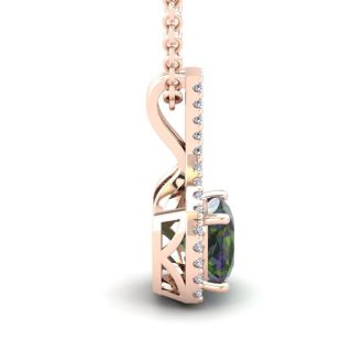 1-1/2 Carat Cushion Shape Mystic Topaz Necklace With Diamond Halo In 14 Karat Rose Gold, 18 Inches