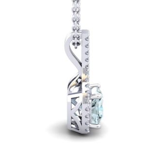 Aquamarine Necklace: Aquamarine Jewelry: 1 Carat Cushion Cut Aquamarine and Classic Halo Diamond Necklace In 14 Karat White Gold, 18 Inches