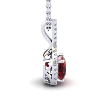 Garnet Necklace: Garnet Jewelry: 1 1/3 Carat Cushion Cut Garnet and Classic Halo Diamond Necklace In 14 Karat White Gold, 18 Inches