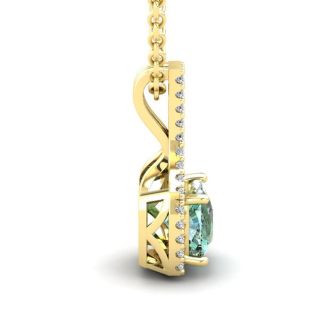 1 Carat Cushion Cut Green Amethyst and Classic Halo Diamond Necklace In 14 Karat Yellow Gold, 18 Inches