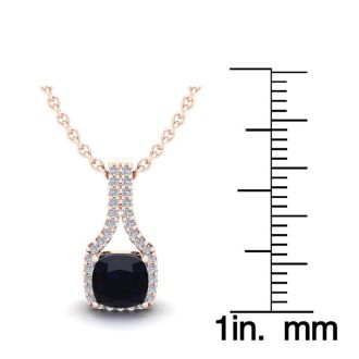 1 1/4 Carat Cushion Cut Sapphire and Classic Halo Diamond Necklace In 14 Karat Rose Gold, 18 Inches