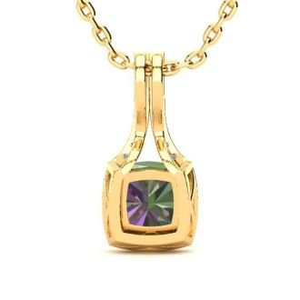2 Carat Cushion Shape Mystic Topaz Necklace With Diamond Halo In 14 Karat Yellow Gold, 18 Inches