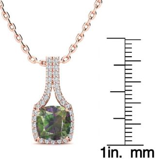 2 Carat Cushion Shape Mystic Topaz Necklace With Diamond Halo In 14 Karat Rose Gold, 18 Inches