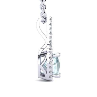 Aquamarine Necklace: Aquamarine Jewelry: 2 Carat Cushion Cut Aquamarine and Classic Halo Diamond Necklace In 14 Karat White Gold, 18 Inches