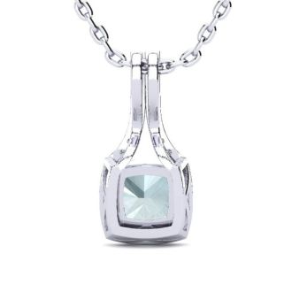 Aquamarine Necklace: Aquamarine Jewelry: 2 Carat Cushion Cut Aquamarine and Classic Halo Diamond Necklace In 14 Karat White Gold, 18 Inches