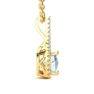 Aquamarine Necklace: Aquamarine Jewelry: 2 Carat Cushion Cut Aquamarine and Classic Halo Diamond Necklace In 14 Karat Yellow Gold, 18 Inches