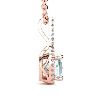 Aquamarine Necklace: Aquamarine Jewelry: 2 Carat Cushion Cut Aquamarine and Classic Halo Diamond Necklace In 14 Karat Rose Gold, 18 Inches