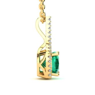 2 Carat Cushion Shape Emerald Necklaces With Diamond Halo In 14 Karat Yellow Gold, 18 Inch Chain
