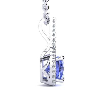 1 3/4 Carat Cushion Cut Tanzanite and Classic Halo Diamond Necklace In 14 Karat White Gold, 18 Inches
