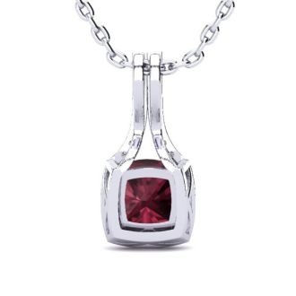 Garnet Necklace: Garnet Jewelry: 2 Carat Cushion Cut Garnet and Classic Halo Diamond Necklace In 14 Karat White Gold, 18 Inches