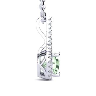 1 2/3 Carat Cushion Cut Green Amethyst and Classic Halo Diamond Necklace In 14 Karat White Gold, 18 Inches