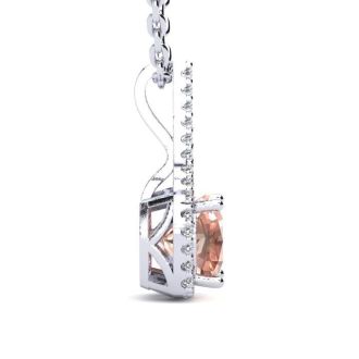 2 Carat Cushion Shape Morganite Necklace with Diamond Halo In 14 Karat White Gold With 18 Inch Chain