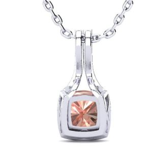 2 Carat Cushion Shape Morganite Necklace with Diamond Halo In 14 Karat White Gold With 18 Inch Chain