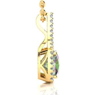 2-1/2 Carat Cushion Shape Mystic Topaz Necklace With Diamond Halo In 14 Karat Yellow Gold, 18 Inches