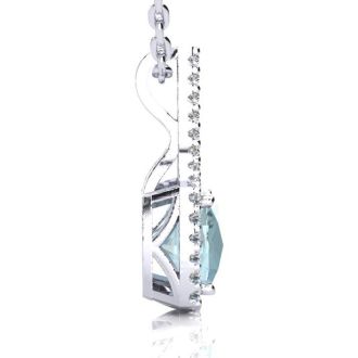 Aquamarine Necklace: Aquamarine Jewelry: 2 1/2 Carat Cushion Cut Aquamarine and Classic Halo Diamond Necklace In 14 Karat White Gold, 18 Inches