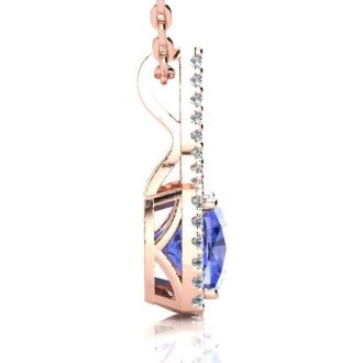 3 Carat Cushion Cut Tanzanite and Classic Halo Diamond Necklace In 14 Karat Rose Gold, 18 Inches