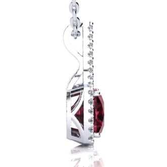Garnet Necklace: Garnet Jewelry: 3 2/3 Carat Cushion Cut Garnet and Classic Halo Diamond Necklace In 14 Karat White Gold, 18 Inches
