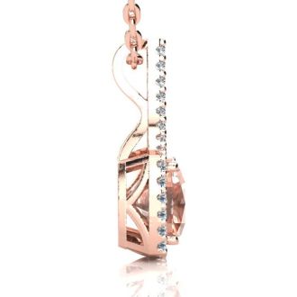 3-1/2 Carat Cushion Shape Morganite Necklace with Diamond Halo In 14 Karat Rose Gold With 18 Inch Chain