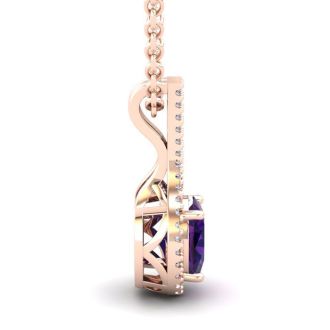 1 1/4 Carat Oval Shape Amethyst and Halo Diamond Necklace In 14 Karat Rose Gold, 18 Inches