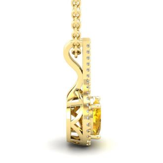1 1/4 Carat Oval Shape Citrine and Halo Diamond Necklace In 14 Karat Yellow Gold, 18 Inches