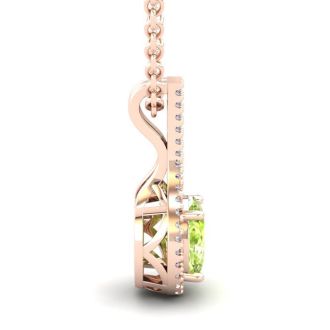 1 1/2 Carat Oval Shape Peridot and Halo Diamond Necklace In 14 Karat Rose Gold, 18 Inches