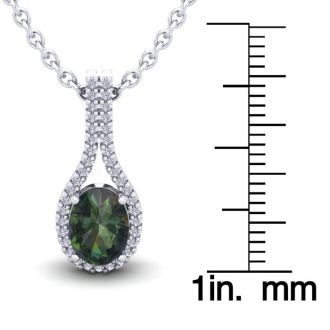 1-1/4 Carat Oval Shape Mystic Topaz Necklace With Diamond Halo 14 Karat White Gold, 18 Inches