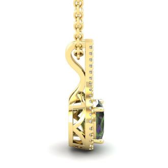 1-1/4 Carat Oval Shape Mystic Topaz Necklace With Diamond Halo 14 Karat Yellow Gold, 18 Inches