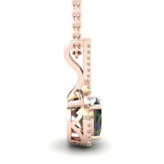 1-1/4 Carat Oval Shape Mystic Topaz Necklace With Diamond Halo 14 Karat Rose Gold, 18 Inches