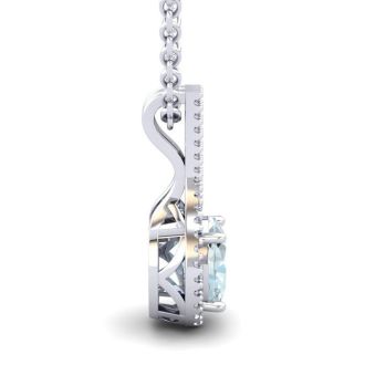 Aquamarine Necklace: Aquamarine Jewelry: 1 1/3 Carat Oval Shape Aquamarine and Halo Diamond Necklace In 14 Karat White Gold, 18 Inches
