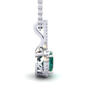 1-1/3 Carat Oval Shape Emerald Necklaces With Diamond Halo In 14 Karat White Gold, 18 Inch Chain