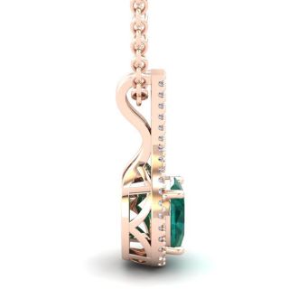 1-1/3 Carat Oval Shape Emerald Necklaces With Diamond Halo In 14 Karat Rose Gold, 18 Inch Chain